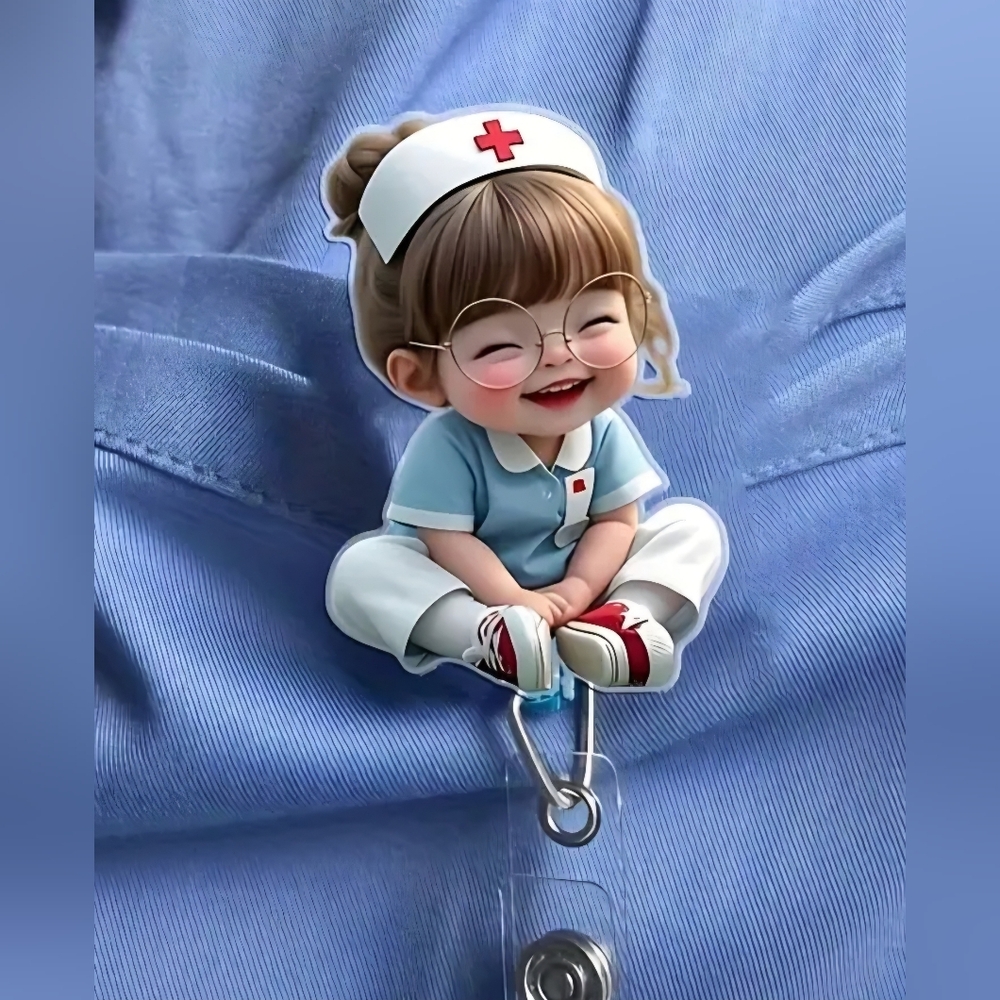 Nurses Giggle With Glasses Custom Acrylic Name Badge ID holder